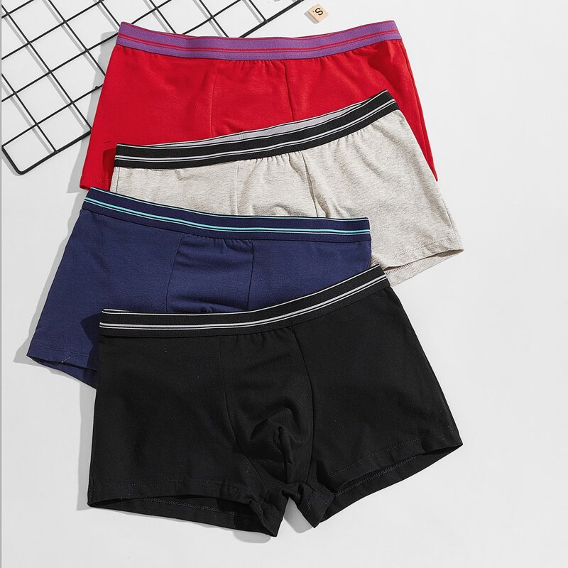 

4pcs Guys Striped Tape Waist Boxer Brief, Multicolor