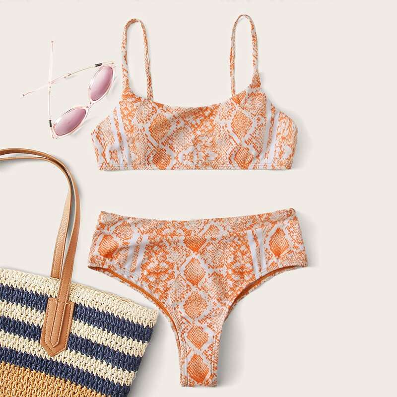 

Snakeskin Print Bikini Swimsuit, Orange