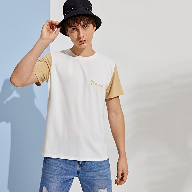 

Guys Letter Graphic Contrast Sleeve Tee, White