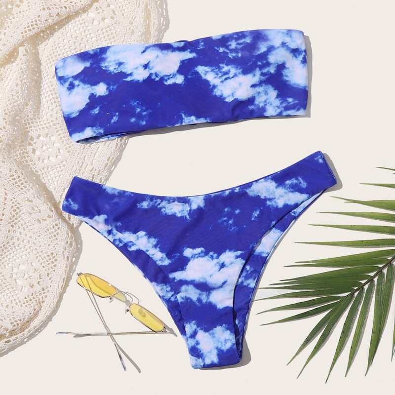 

Cloud Wash Bandeau Bikini Swimsuit, Blue