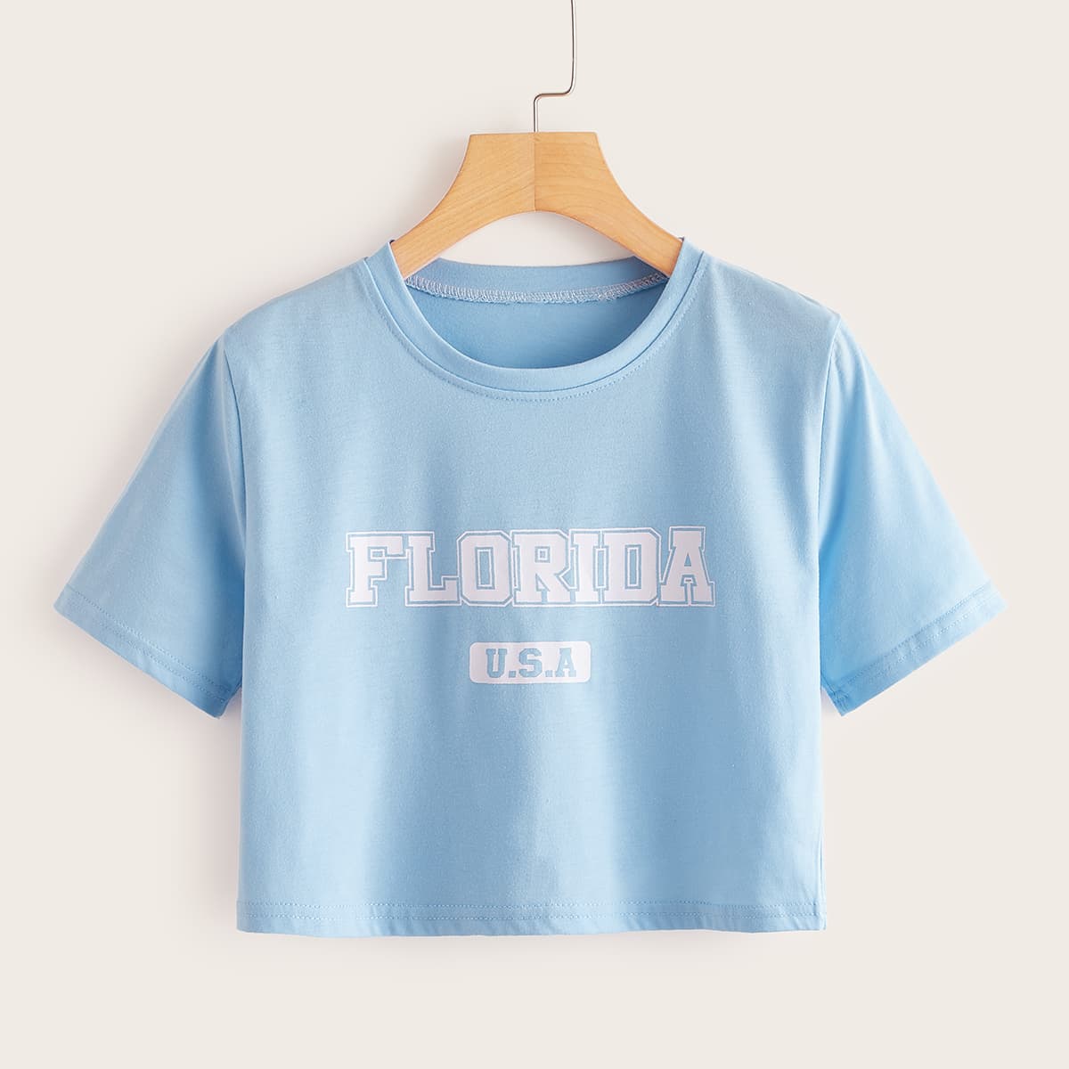 Letter Graphic Crop Blue Tee