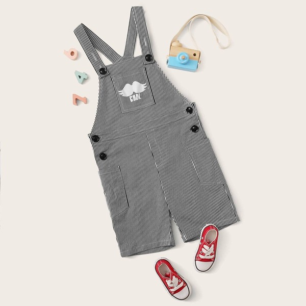 

Boys Patch Pocket Letter Graphic Overall Shorts, Black and white