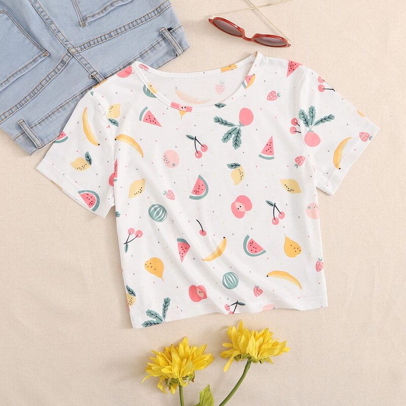 

Allover Fruite Print Tee, White