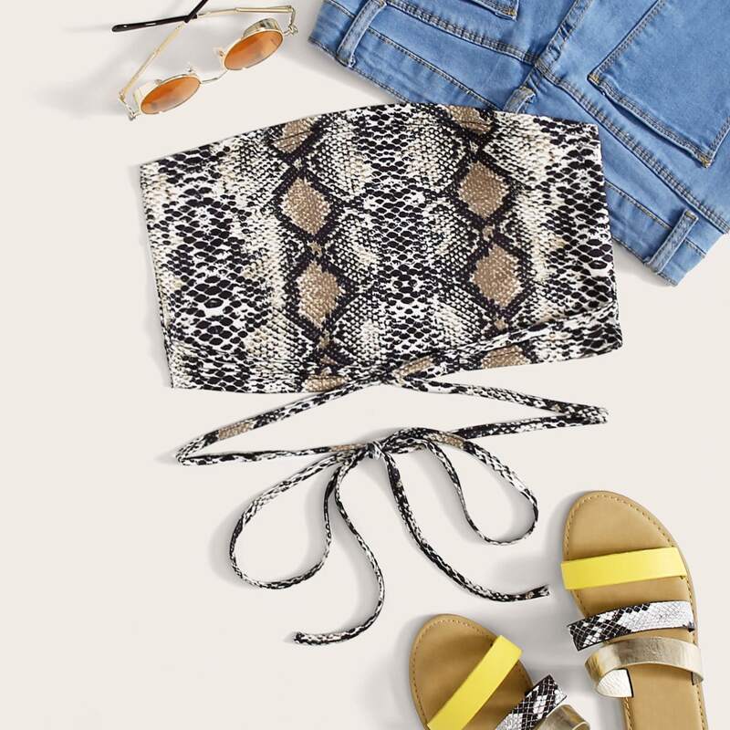 

Snakeskin Lace Up Skinny Tube Top, Multicolor