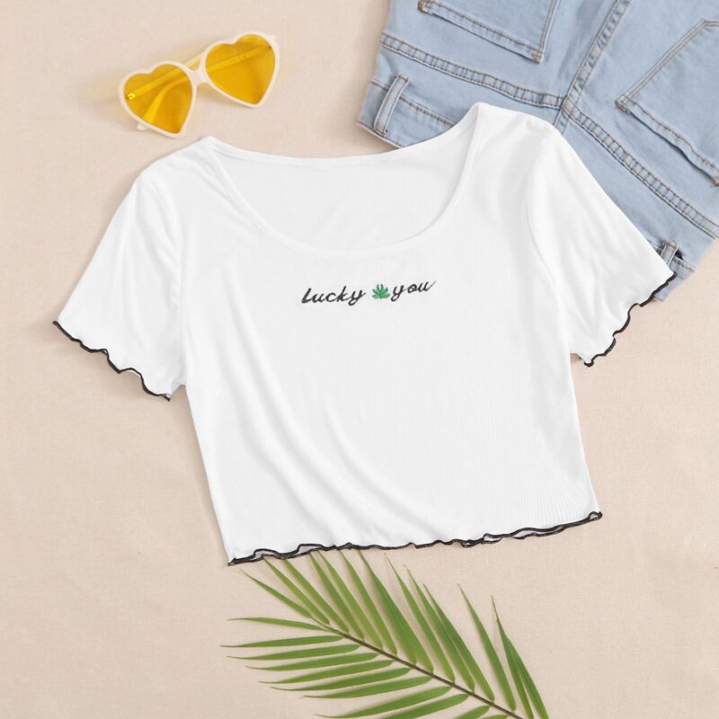 

Letter Graphic Lettuce Trim Tee, White