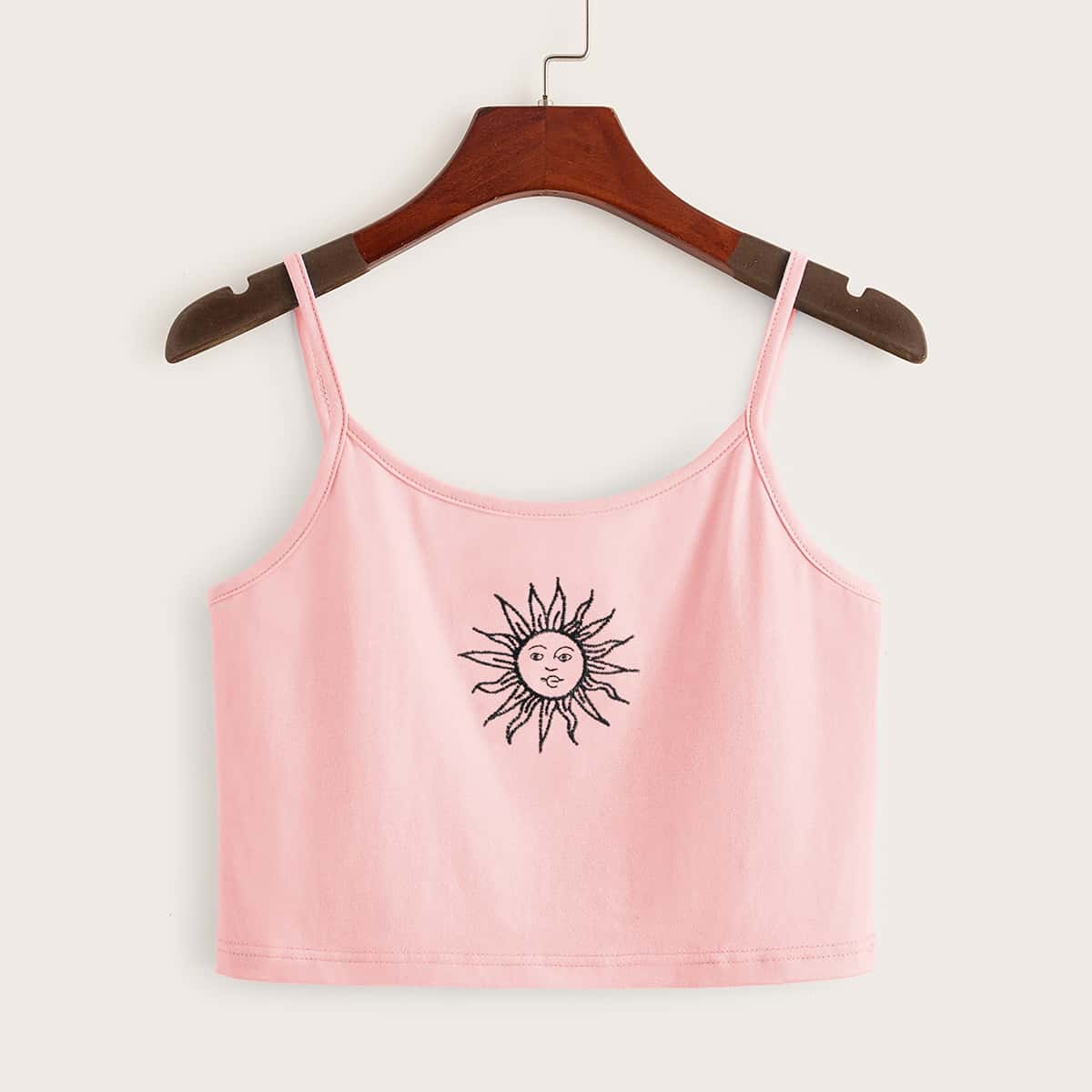 

Sun Embroidery Pink Crop Cami