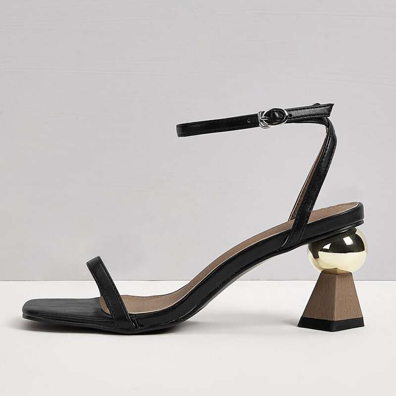 

Open Toe Ankle Strap Heels, Black