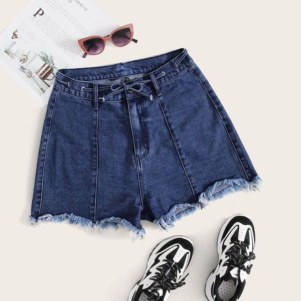 

Джинсовые шорты размера плюс с поясом, Синий