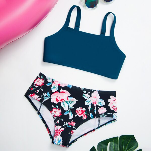 

Girls Floral Print Bikini Swimsuit, Multicolor