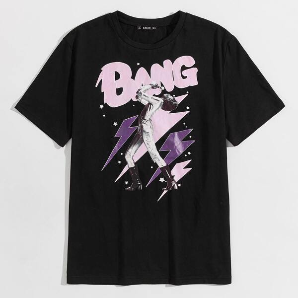 

Men Figure & Letter Graphic Top, Black