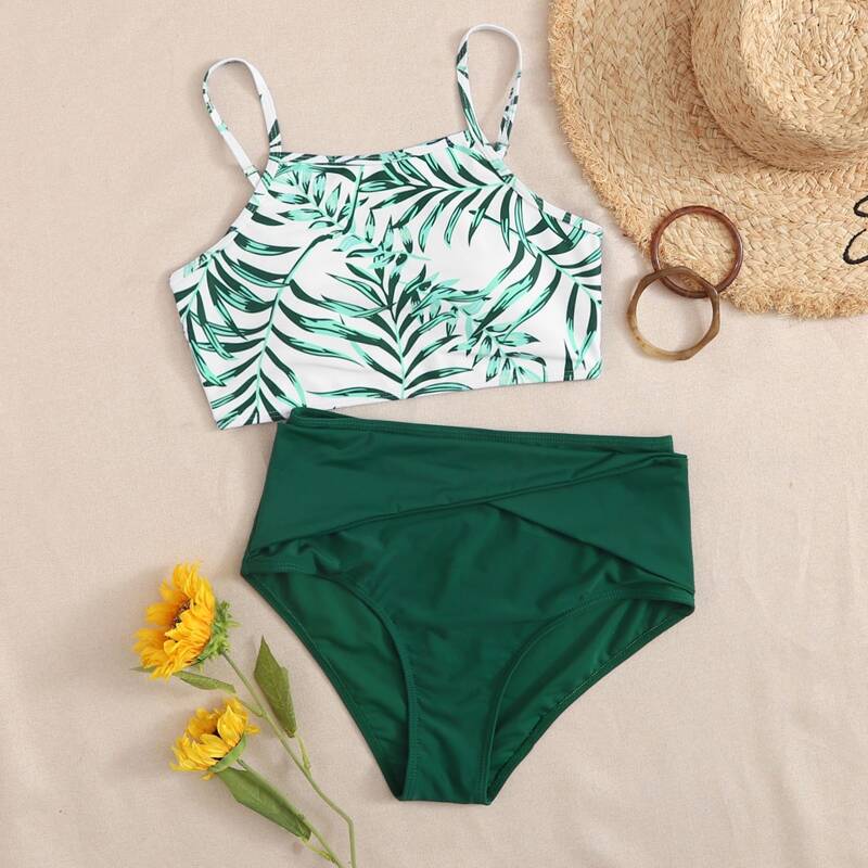

Leaf High Waist Bikini Swimsuit, Multicolor