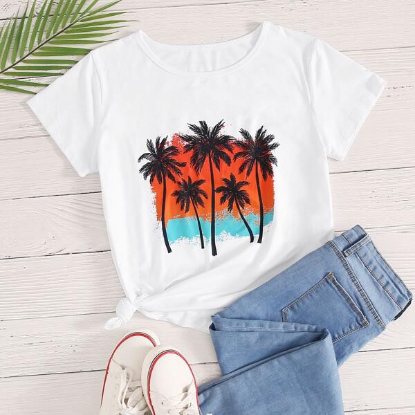 

Coconut Tree Print Short Sleeve Tee, White