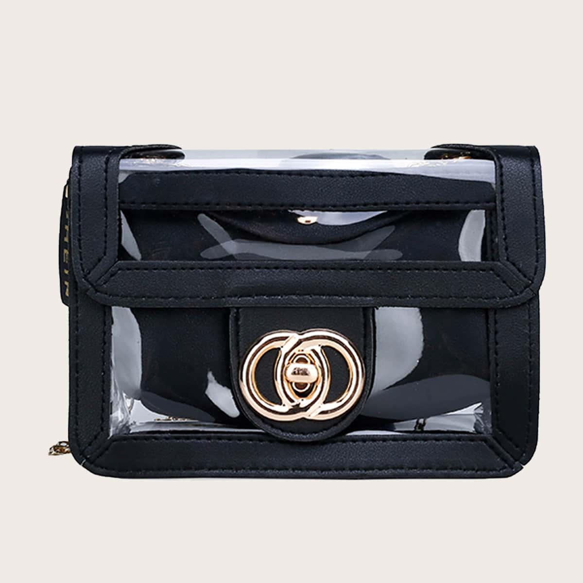 

Clear Chain Bag With Inner Pouch, Black