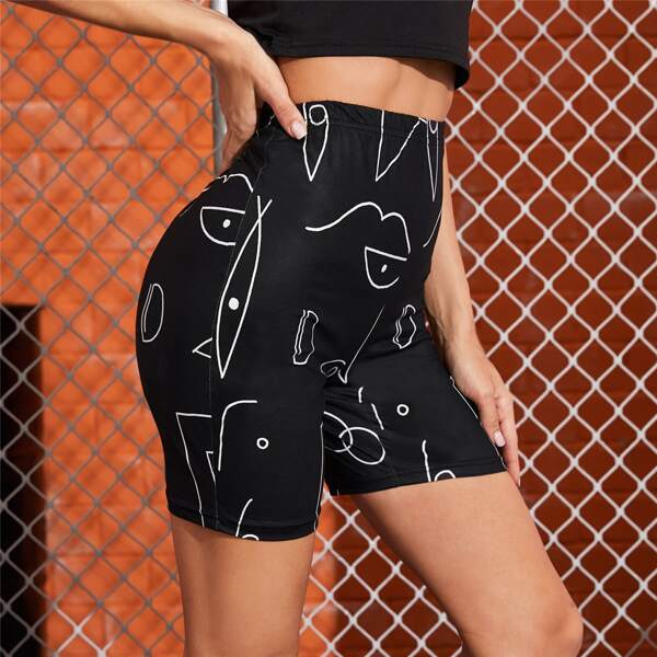 

Graphic Print Biker Shorts, Black