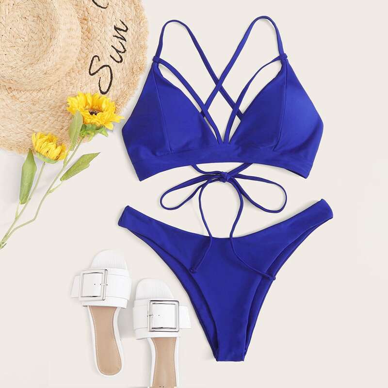 

Harness High Leg Bikini Swimsuit, Blue