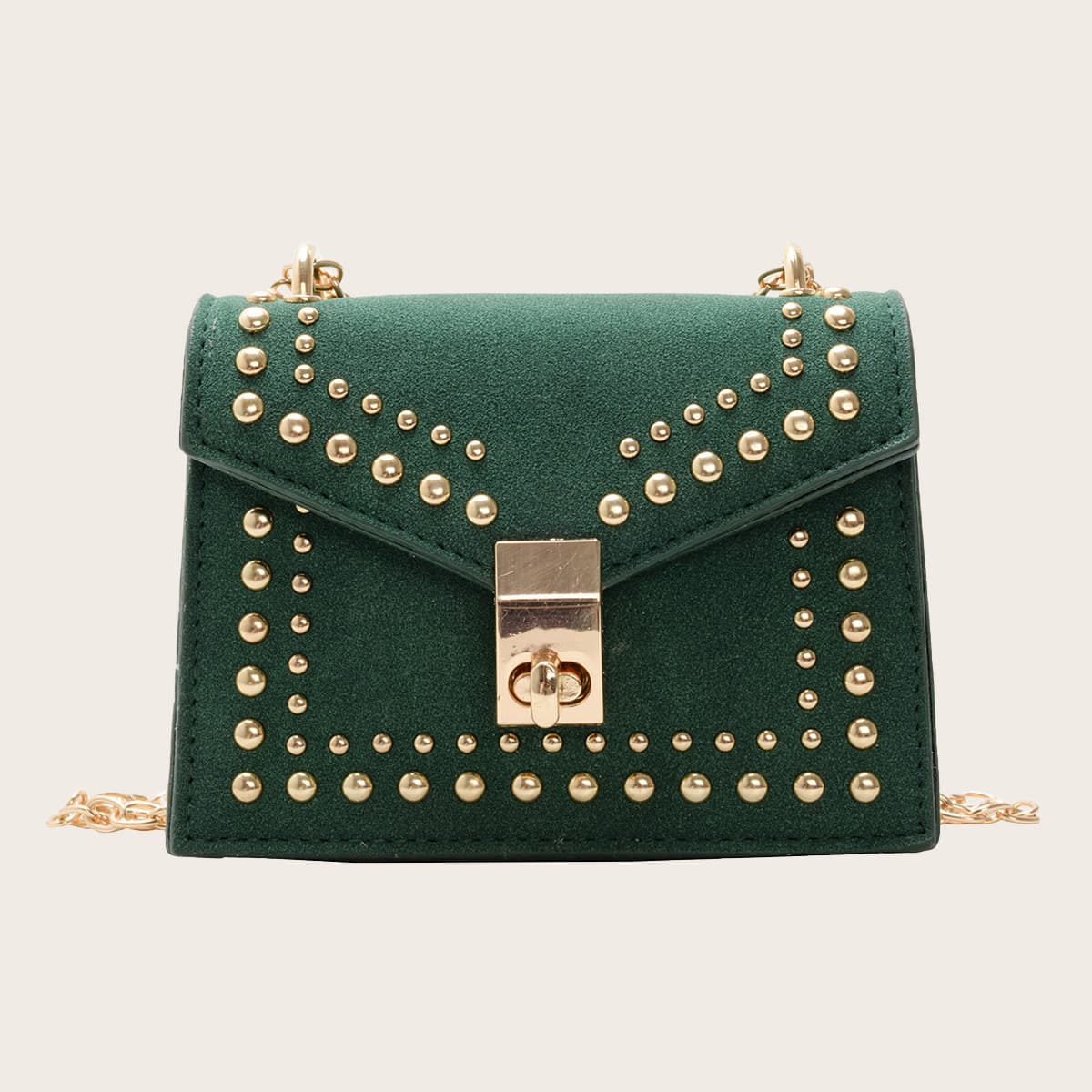 

Mini Studded Decor Chain Crossbody Bag, Green