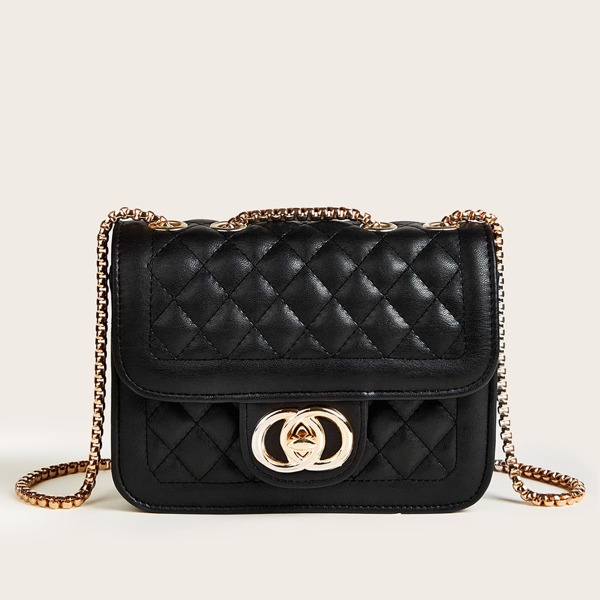 

Quilted Flap Crossbody Bag, Black