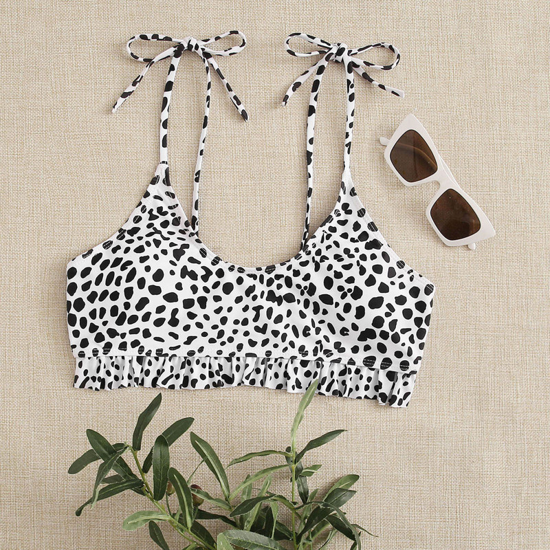 

Dalmatian Frill Trim Bikini Top, Black and white