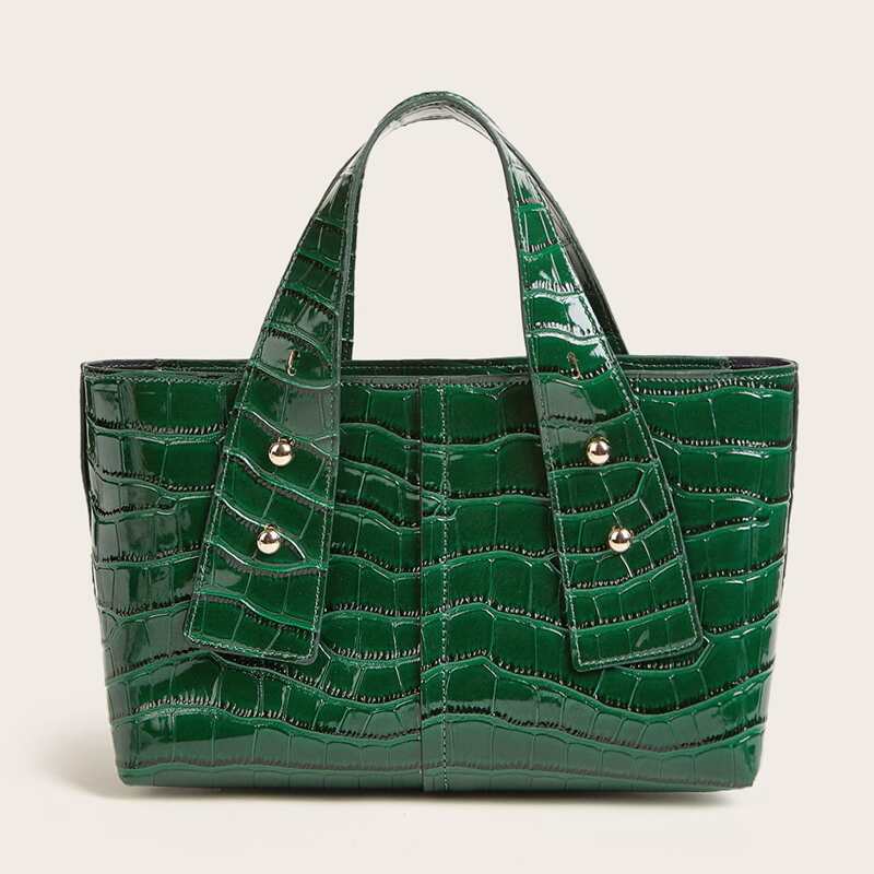 

Croc Embossed Satchel Bag, Green