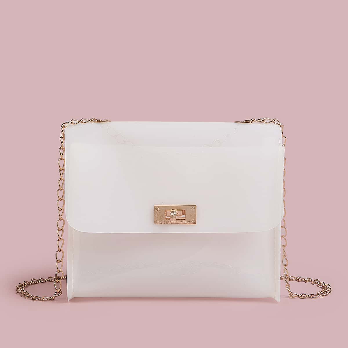 

Clear Chain Crossbody Bag, White