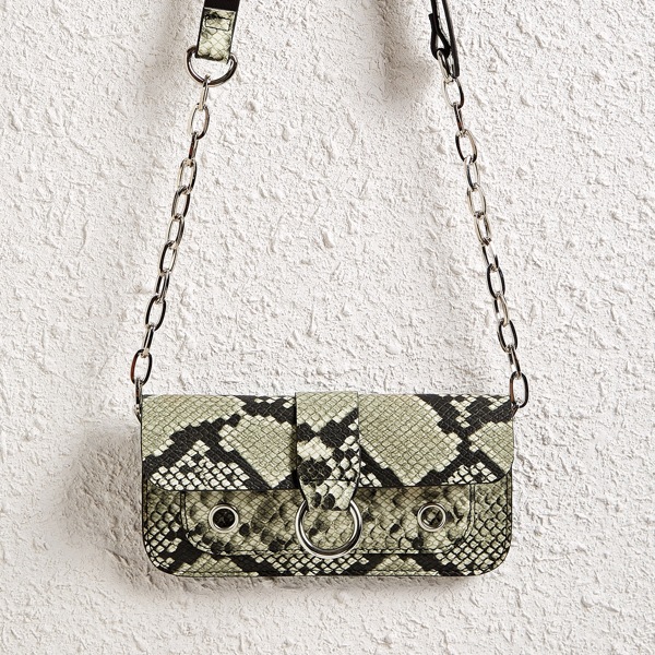 

Snakeskin Print Crossbody Bag, Green