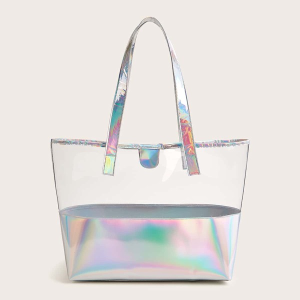 

Holographic Clear Tote Bag, Silver