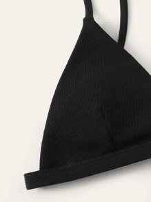 SHEIN Swim Top de bikini con nudo triangular en la espalda, para verano - Negro - Ver 4