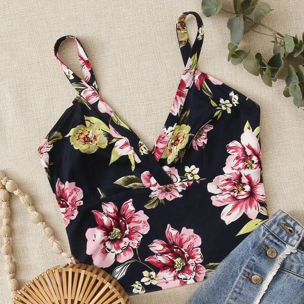 

Floral Print Crop Cami Top, Multicolor