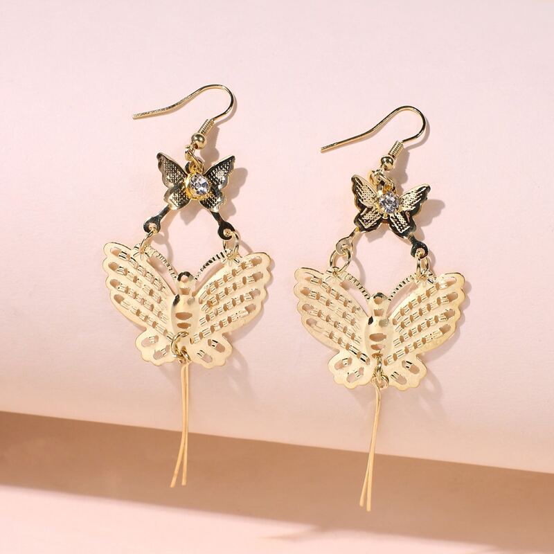 

1pair Butterfly Drop Earrings, Gold