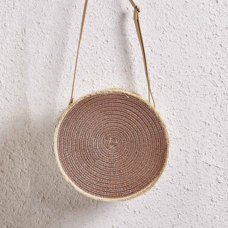 

Round Shaped Woven Crossbody Bag, Brown