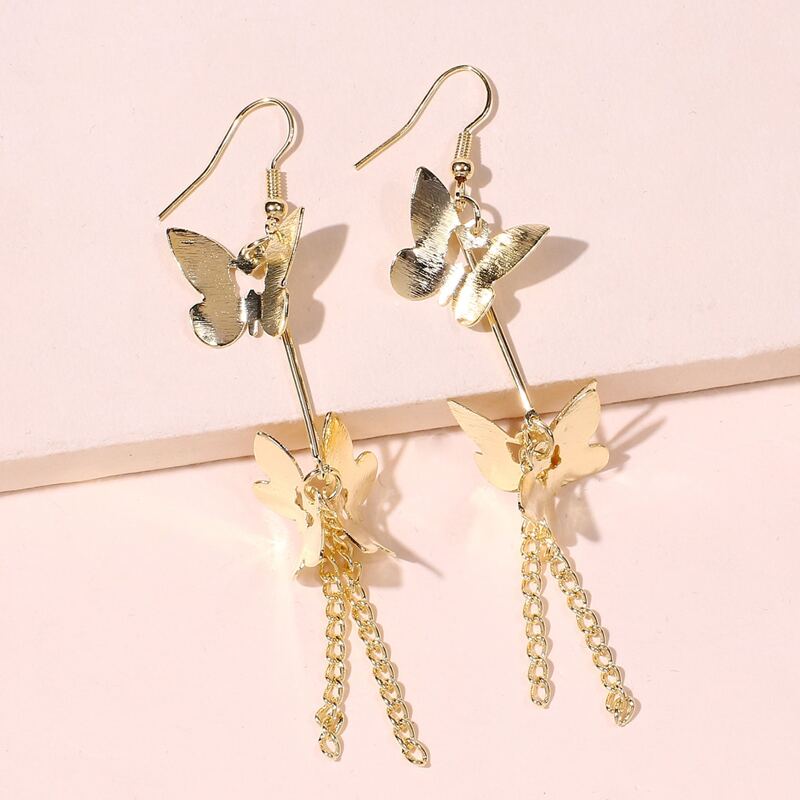 

1pair Butterfly Drop Earrings, Gold