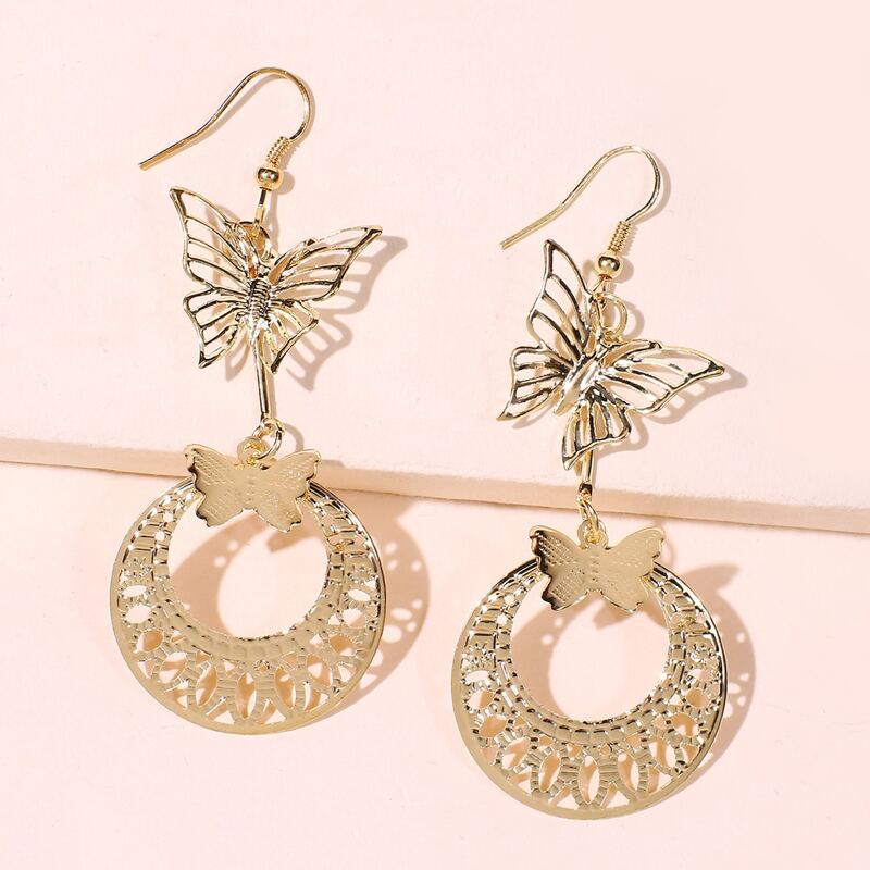 

1pair Hollow Out Butterfly Drop Earrings, Gold