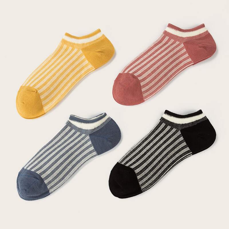 

4pairs Striped Pattern Socks, Multicolor