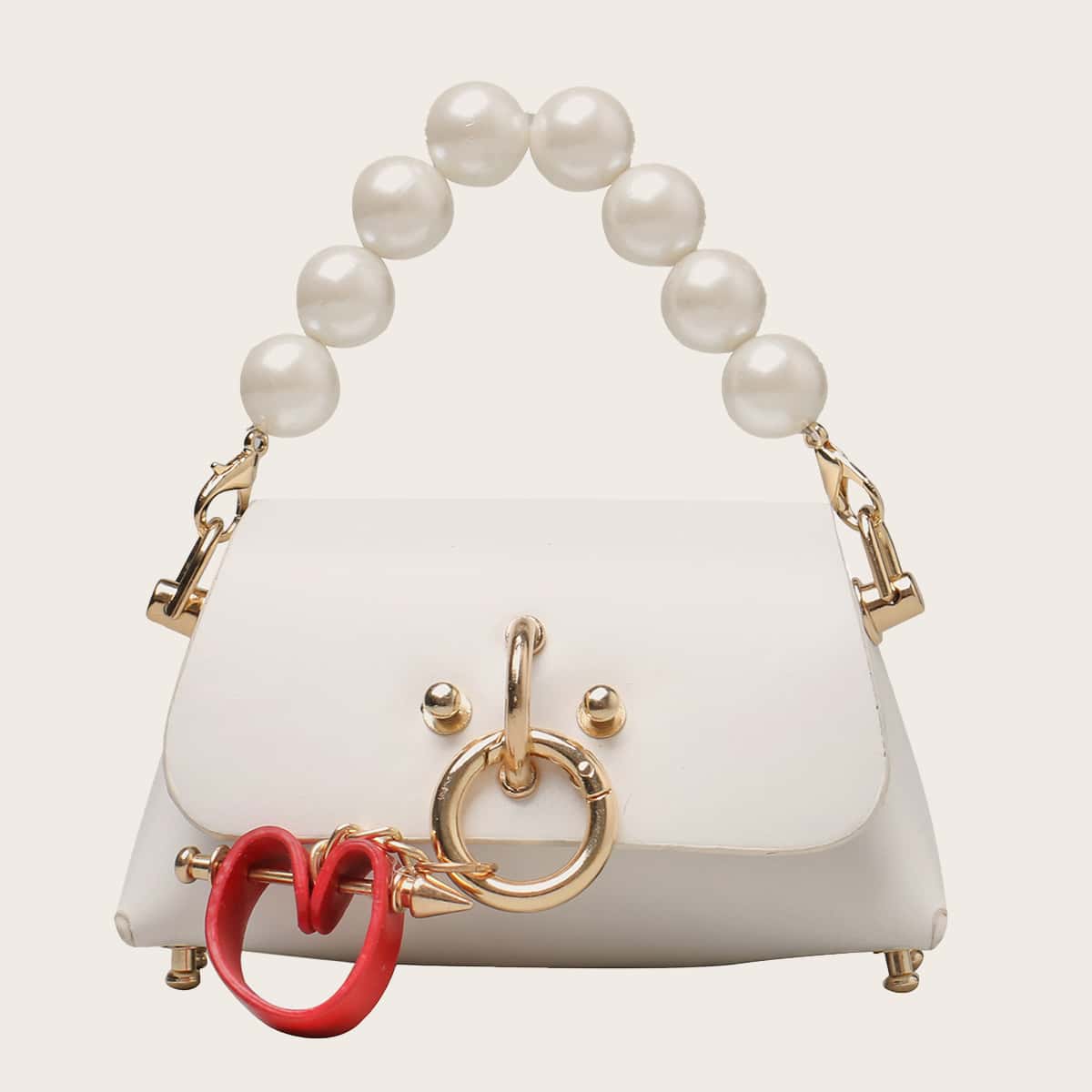 

Mini Faux Pearl Handle Satchel Bag, White