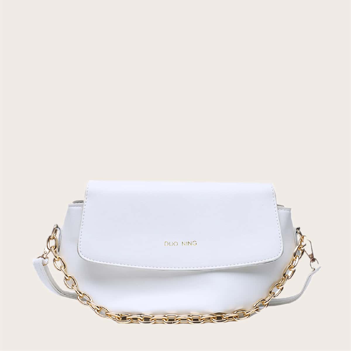 

Chain Handle Flap Satchel Bag, White