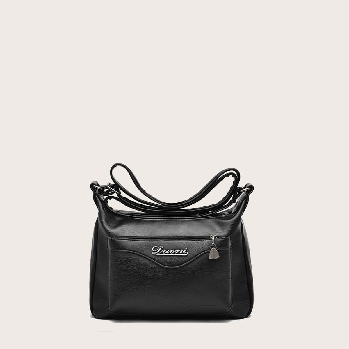 

Pocket Front Crossbody Bag, Black