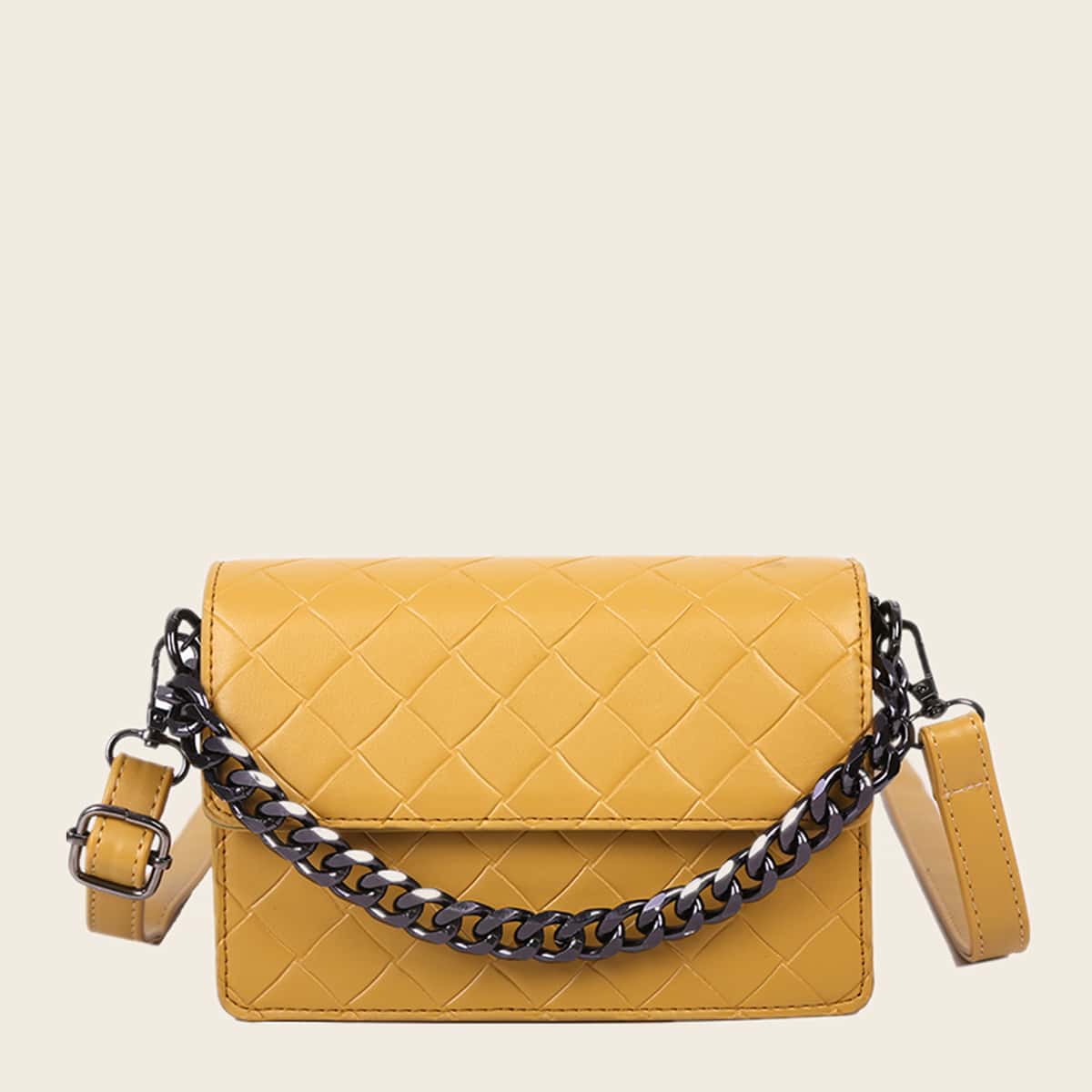 

Chain Handle Flap Satchel Bag, Yellow