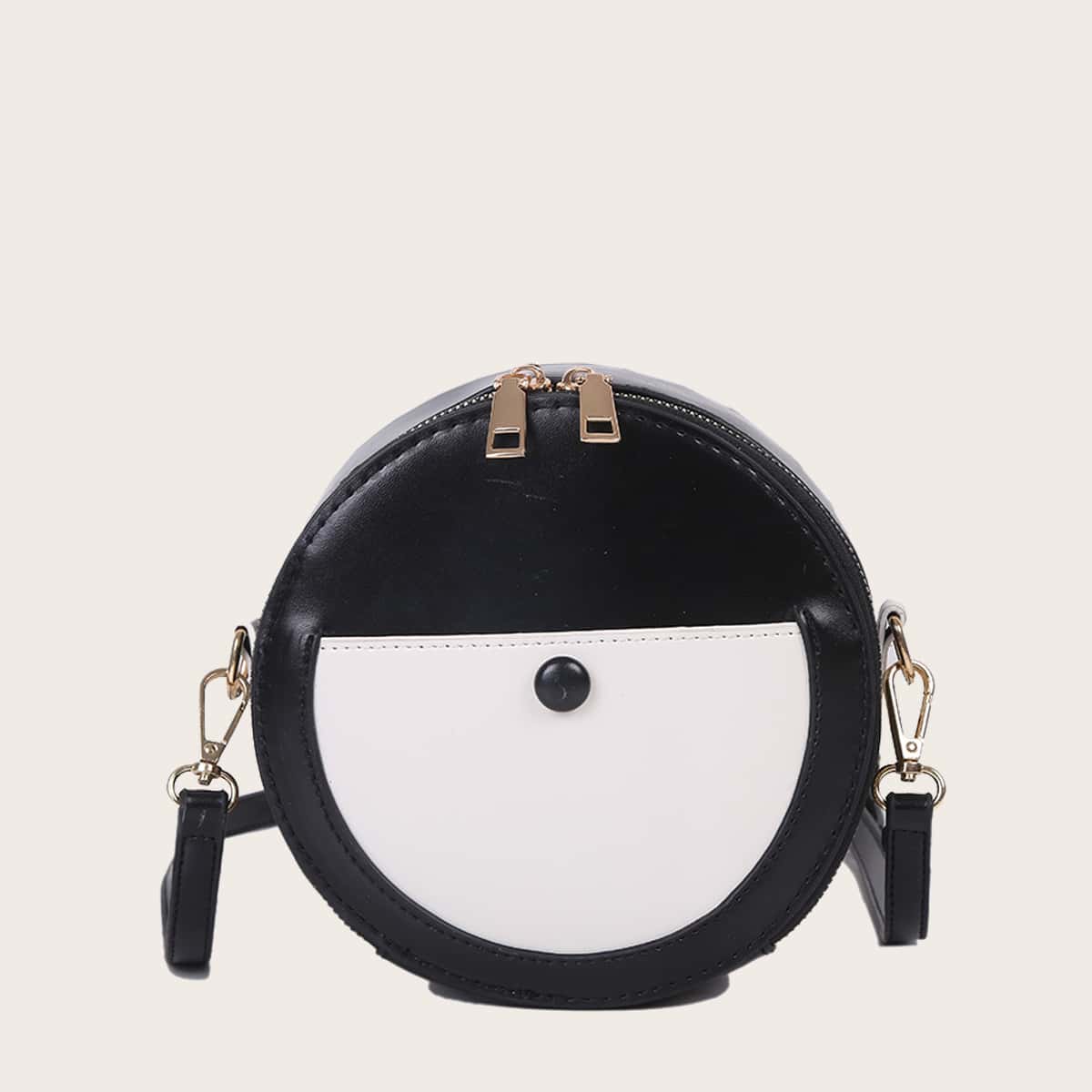 

Round Two Tone Crossbody Bag, Black and white