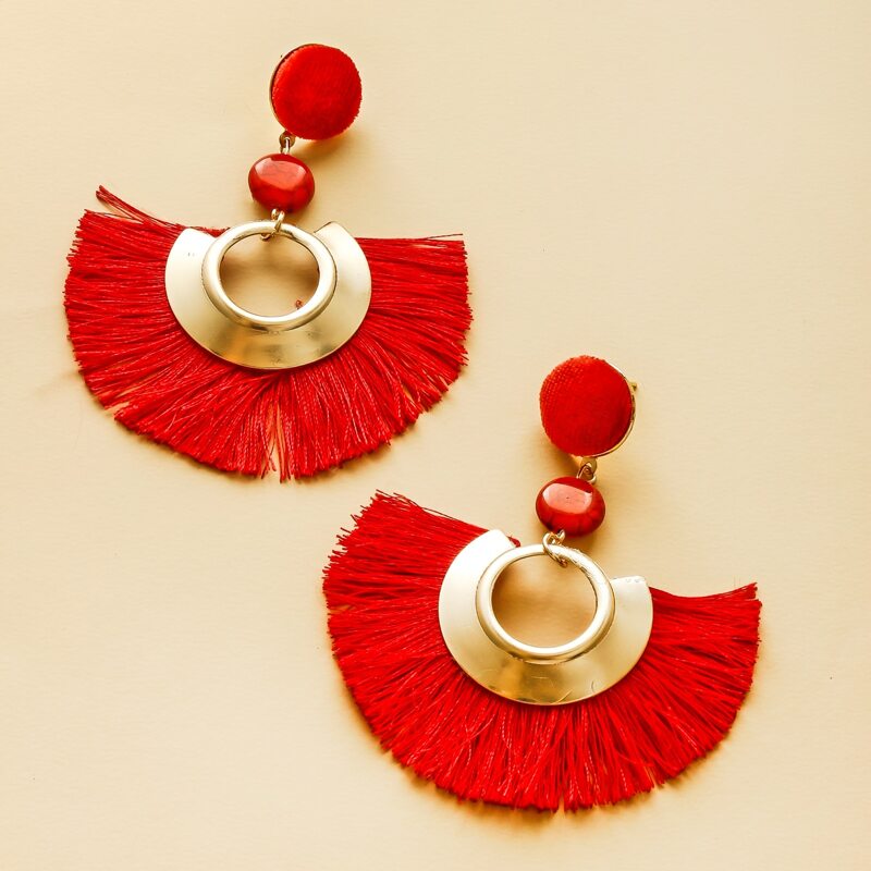 

Tassel Drop Earrings, Red