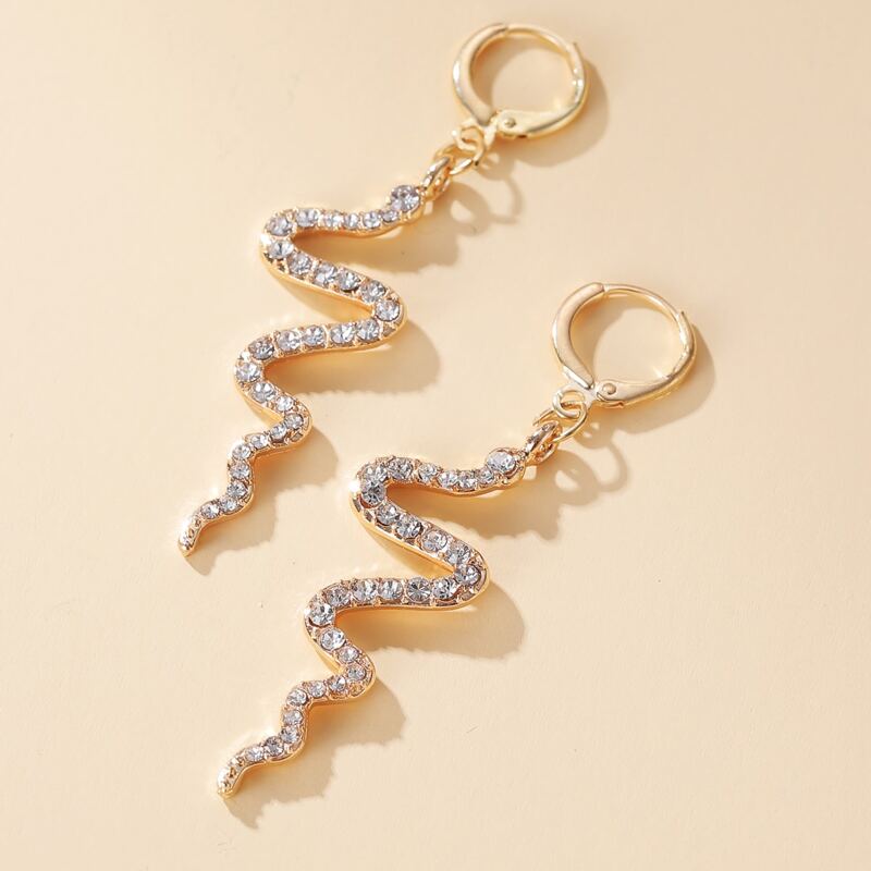 

Rhinestone Serpentine Drop Earrings, Gold