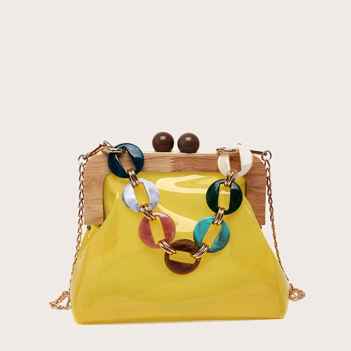 

Clear Clip Top Satchel Bag, Yellow