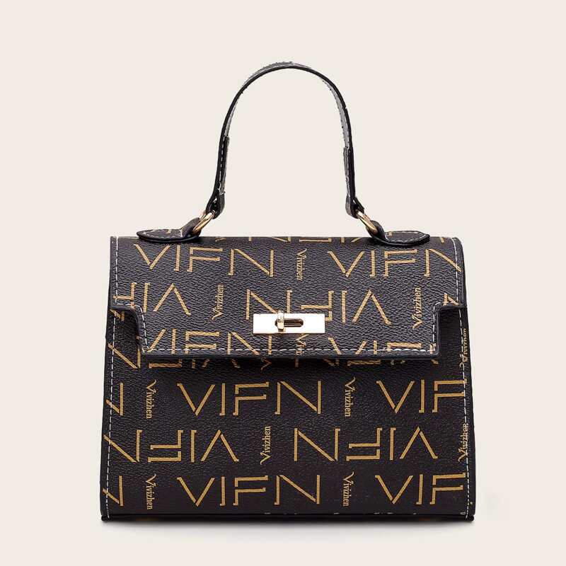 

Letter Graphic Satchel Bag, Coffee