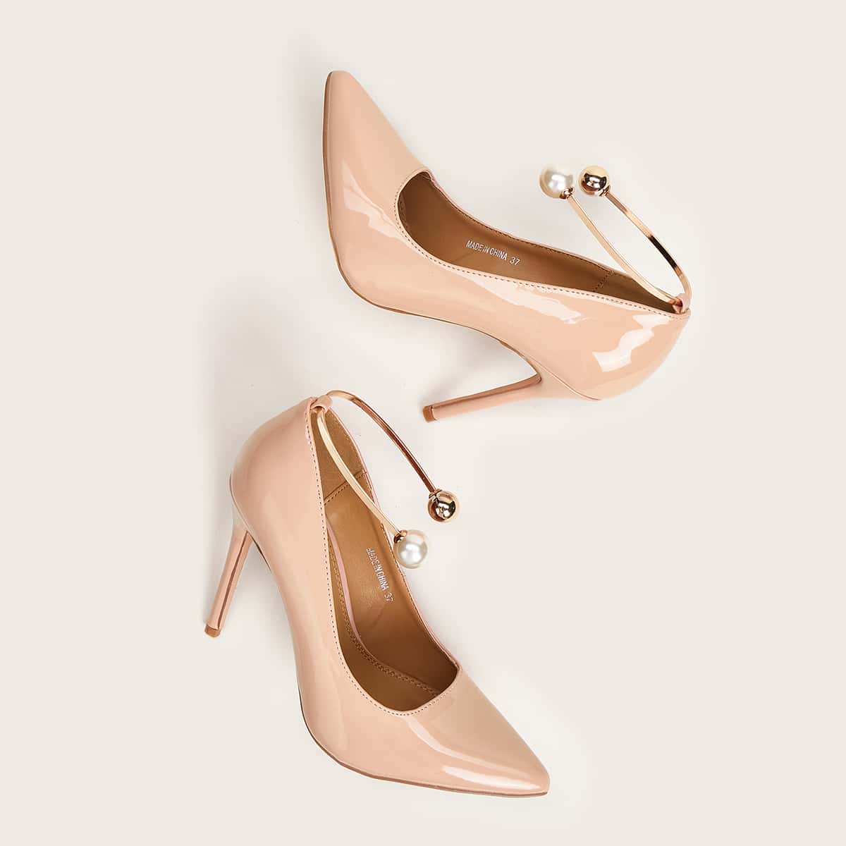 

Point Toe Faux Pearl Decor Stiletto Heels, Pink
