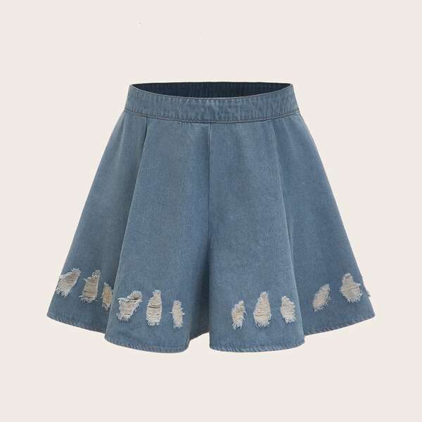 

Plus Ripped Flared Denim Skirt, Blue