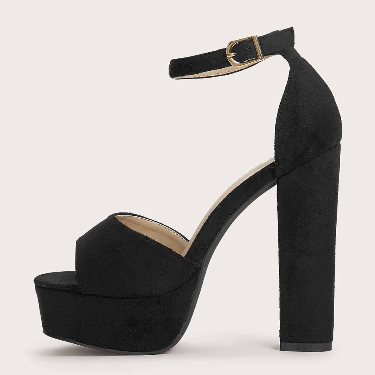

Ankle Strap Chunky Heels, Black