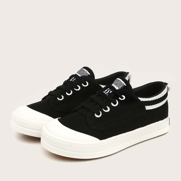 

Toddler Boys Striped Panel Lace-up Front Canvas Sneakers, Black and white