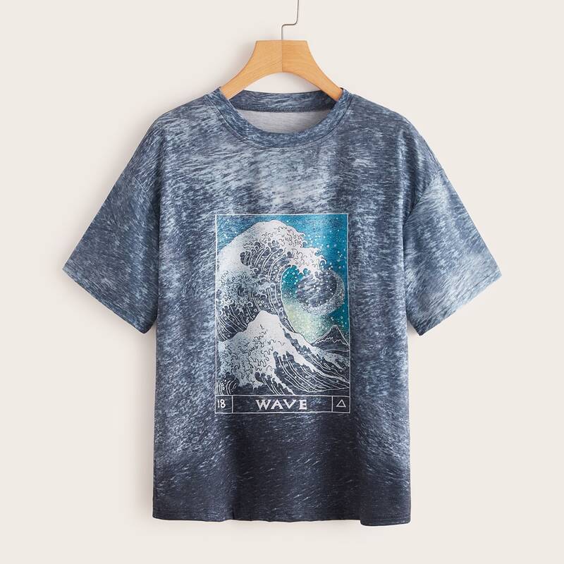 

Tie Dye Wave Graphic Tee, Blue