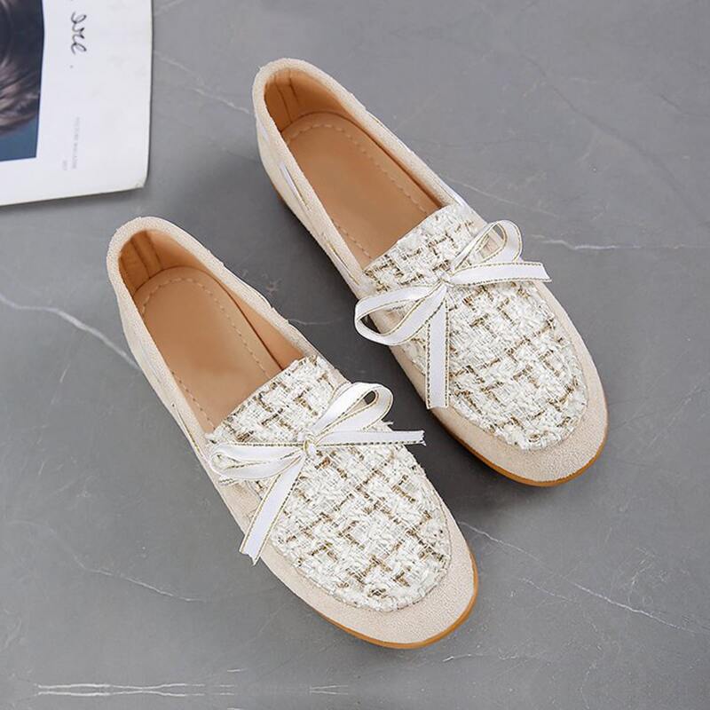 

Bow Decor Tweed Flats, Beige