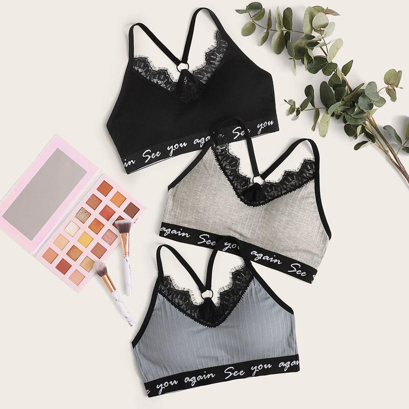 

3pack Contrast Lace Bra Set, Multicolor