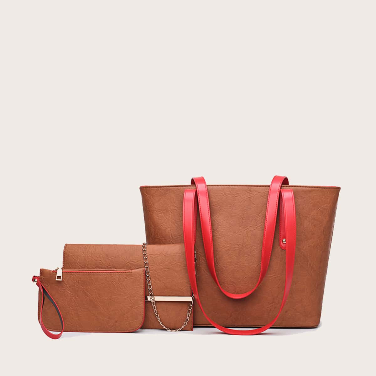 

3pcs Minimalist Tote Bag With Purse, Brown
